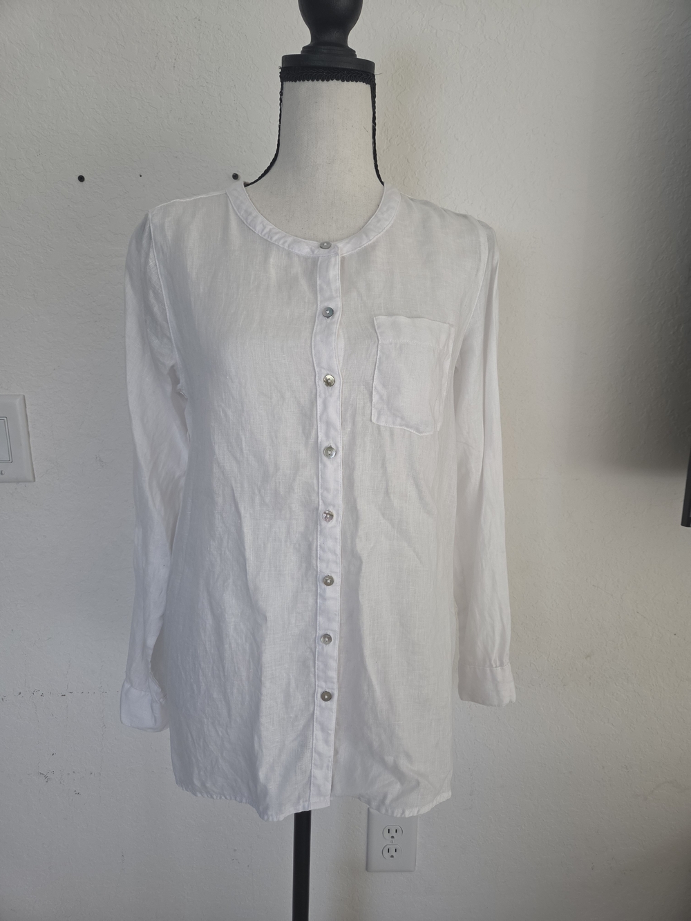 Sigrid Olsen White 100% Linen Button-Down Tunics Top Pocket Small S